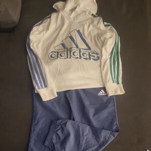 adidas Kids Matching Set in White, Blue, and Green